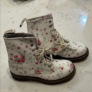 Dr. Martens White Rose Print Combat Boots